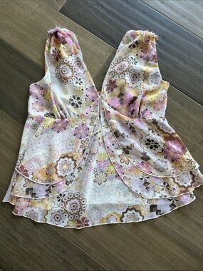 Floral Print Layered V-Neck Women's maternity Top in Pink & Cream